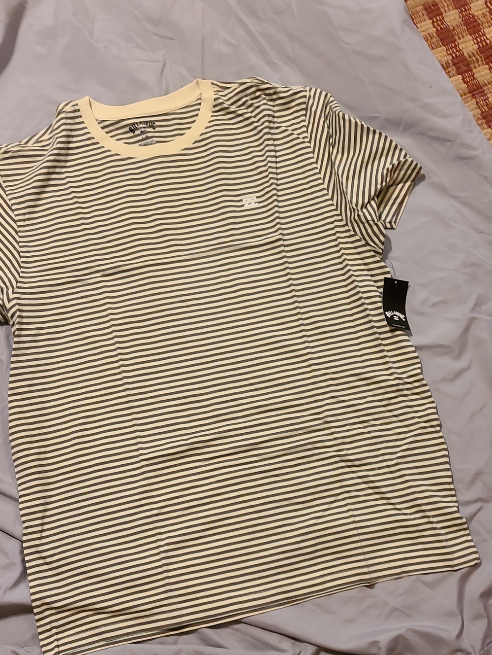Billabong Cream and Black Striped Short-Sleeve Tee